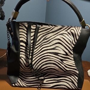 Zebra Print Black Italian  Leather Women's Bag